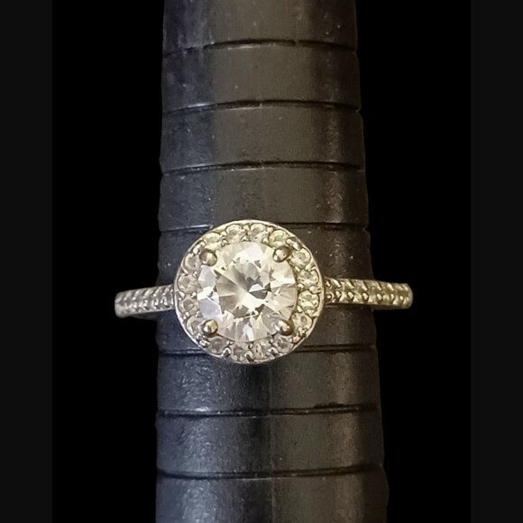 925 Sterling Silver Round Cut Halo Size 8.75 Statement Engagement Ring - Picture 2 of 9